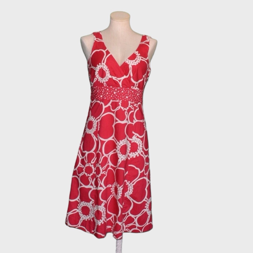 Boden Alfani 100% Cotton Floral Sleeveless V Neck Dress
